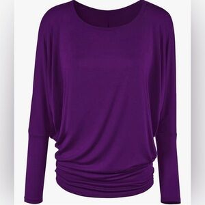 Flowy and Comfort Draped Long Sleeve Batwing Dolman -purple